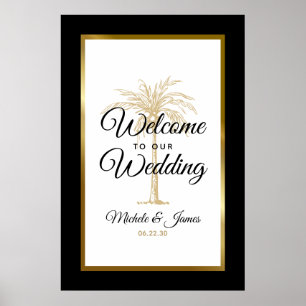 Affiche Elégant Tropical Gold Palm Tree Mariage Bienvenue
