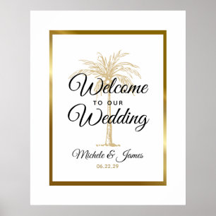 Affiche Elégant Tropical Gold Palm Tree Mariage Bienvenue