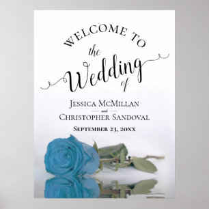 Affiche Elegant Turquoise Blue Rose Chic Wedding Welcome