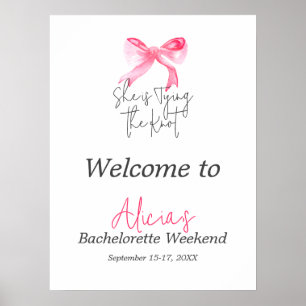 Affiche Élégant Tying Knot Pink Bow Bachelorette Party