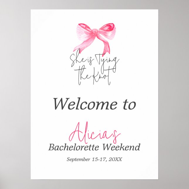 Affiche Élégant Tying Knot Pink Bow Bachelorette Party (Devant)