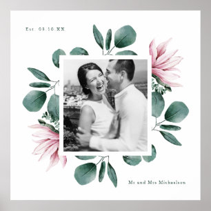 Affiche Elégant vert aquarelle cadre photo Mariage