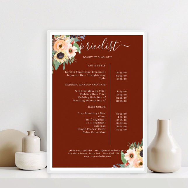 Affiche Élégant vert Floral Salon Rouge (Elegant Greenery Floral Salon Red Poster)