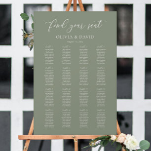 Affiche Élégant Vert Sauge Plan de Table pour 16 tables