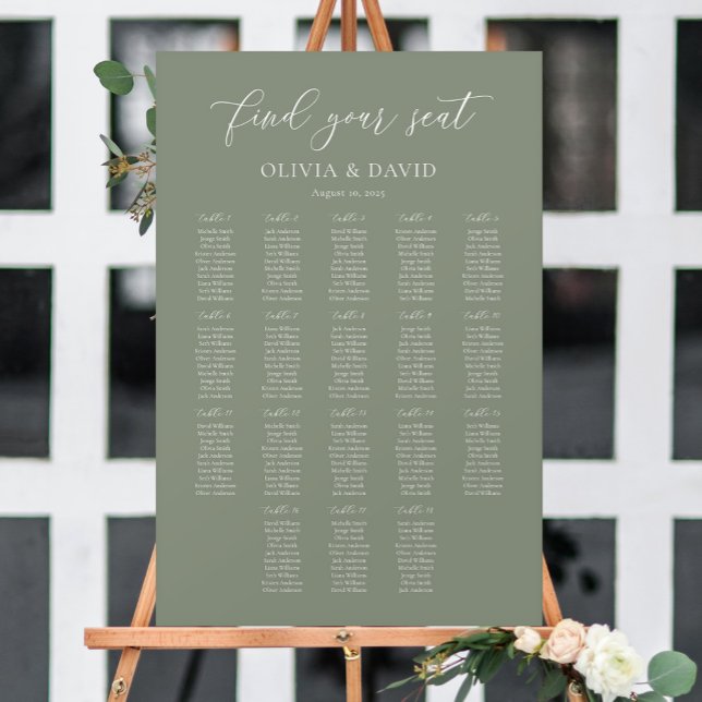 Affiche Élégant Vert Sauge Plan de Table pour 18 tables (Créateur téléchargé)