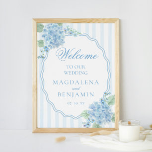 Affiche Elégant Victorian Blue Hydrangea Mariage Bienvenue