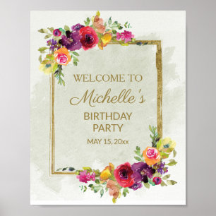 Affiche Elegant Vintage Floral Women's Birthday Welcome