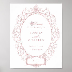 Affiche Elégant Vintage ornement Mariage Bienvenue