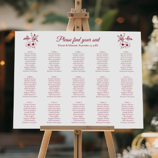 Affiche Élégant Vintage Romance Burgundy Seating Chart