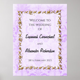 Affiche Elégant Vintage violet Mariage Accueil