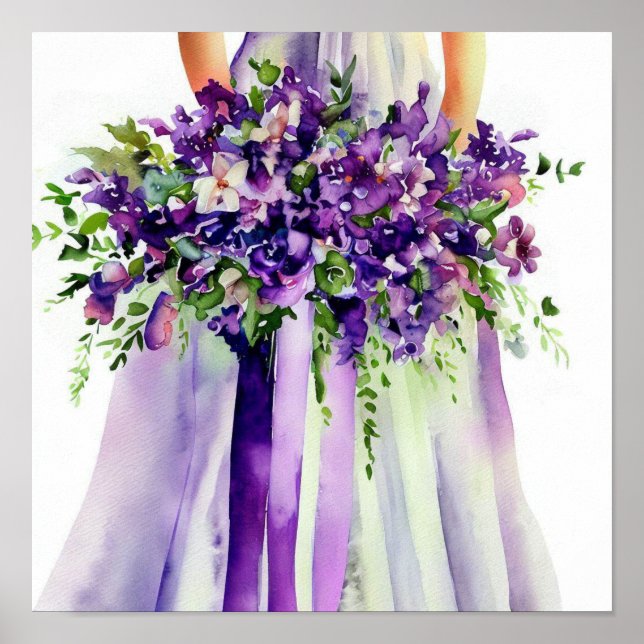 Affiche Élégant violet, Bouquet en cascade nuptiale 1, (Devant)