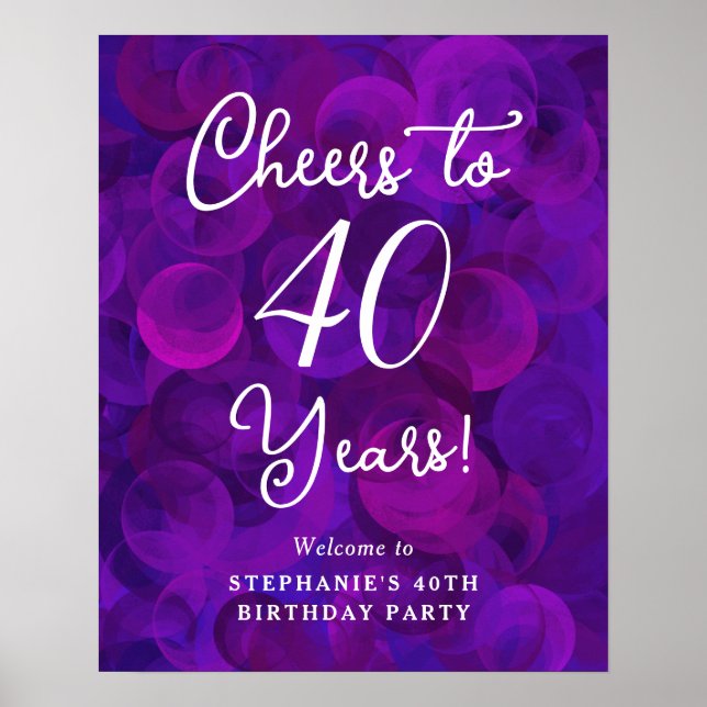 Affiche Elégant violet encourage à 40 ans 40e anniversaire (Devant)