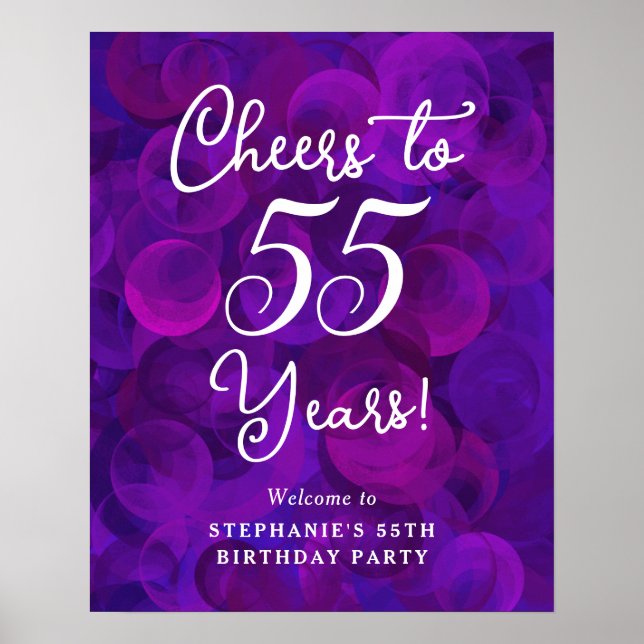 Affiche Elégant violet encourage à 55 ans 55e anniversaire (Devant)