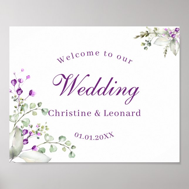 Affiche Elégant violet Lavander Fleurs Mariage Bienvenue (Devant)