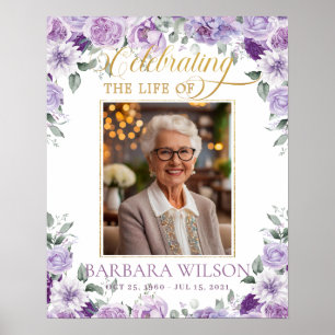Affiche Élégant violet Lilac Floral Photo Funeral Memorial