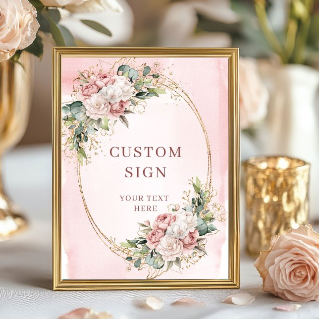 Affiche Elegant Watercolor Dusty Pink Flowers Custom Sign (Elegant Watercolor Dusty Pink Flowers Custom Sign)