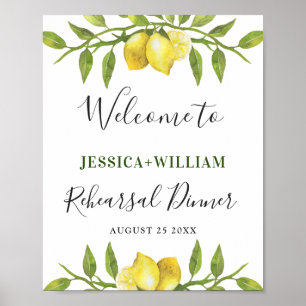 Affiche Elegant Watercolor Lemon Greenery REHEARSAL DINNER