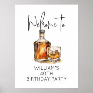Affiche Elégant Whiskey-Theme 40e anniversaire fête Bienve