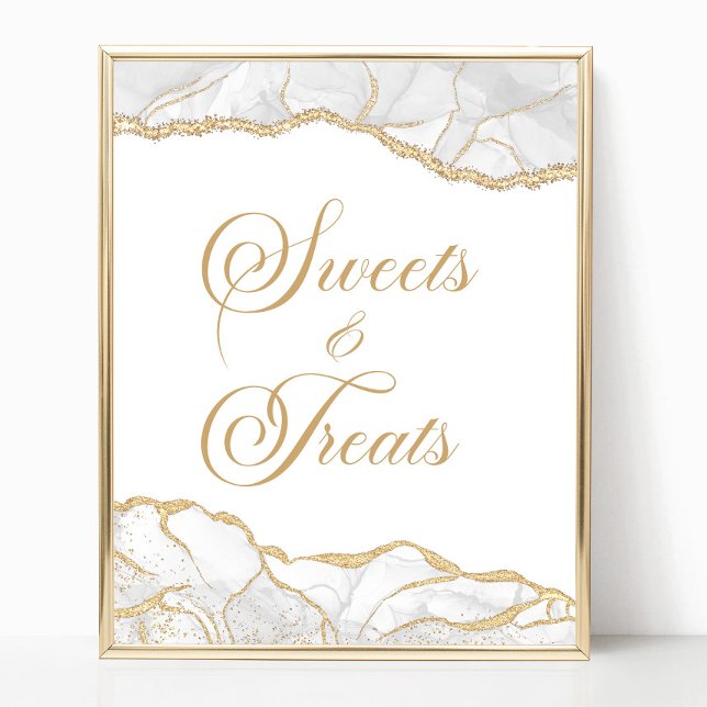 Affiche Elegant White Gold Agate Sweets and Treats Sign (Créateur téléchargé)