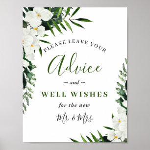 Affiche Elegant White Orchid Advice and Well Wishes Sign