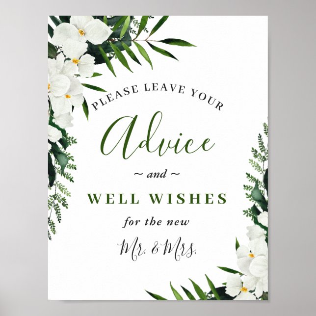 Affiche Elegant White Orchid Advice and Well Wishes Sign (Devant)
