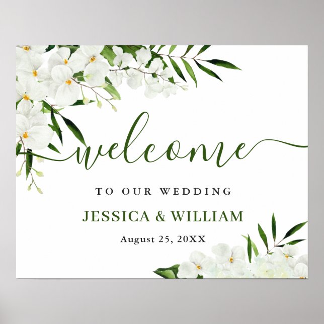 Affiche Elegant White Orchid Bohemian Wedding Welcome Sign (Devant)