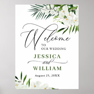 Affiche Elegant White Orchid Bohemian Wedding Welcome Sign
