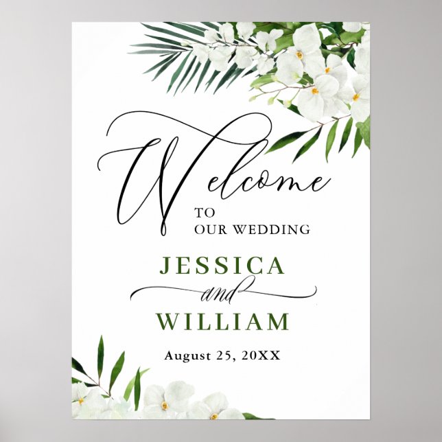 Affiche Elegant White Orchid Bohemian Wedding Welcome Sign (Devant)