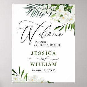 Affiche Elegant White Orchid COUPLE SHOWER Welcome Sign