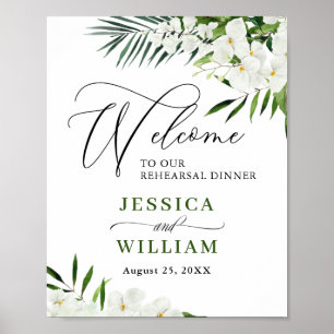 Affiche Elegant White Orchid Rehearsal Dinner Welcome Sign