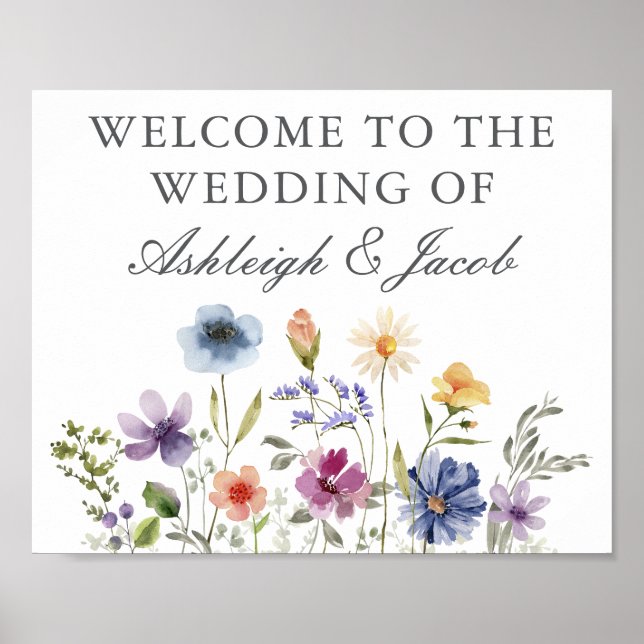 Affiche Elegant Wildflower Spring Wedding Custom Welcome (Devant)