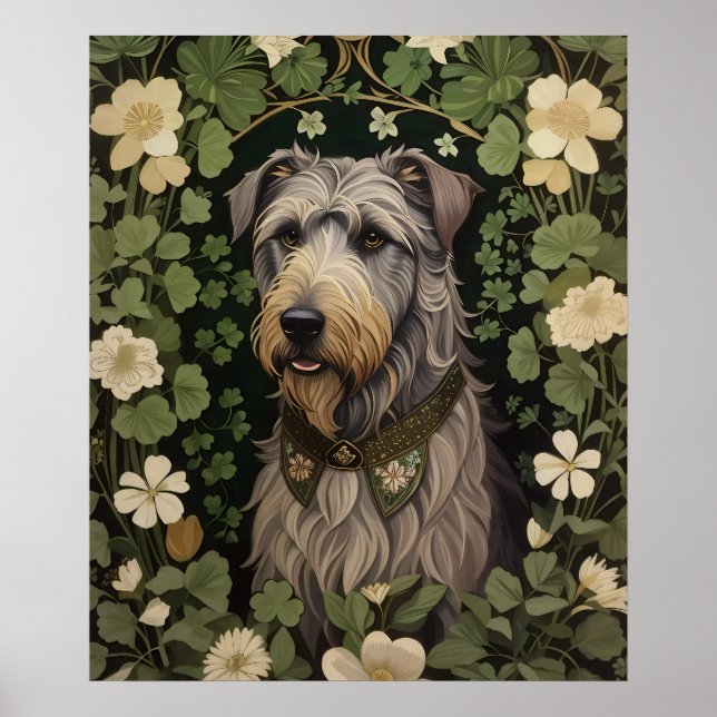 Affiche Elégant Wolfhound Irlandais Avec Shamrocks (Devant)