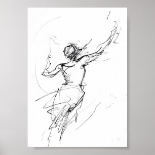 Affiche Elegant Woman in Motion Sketch - Premium