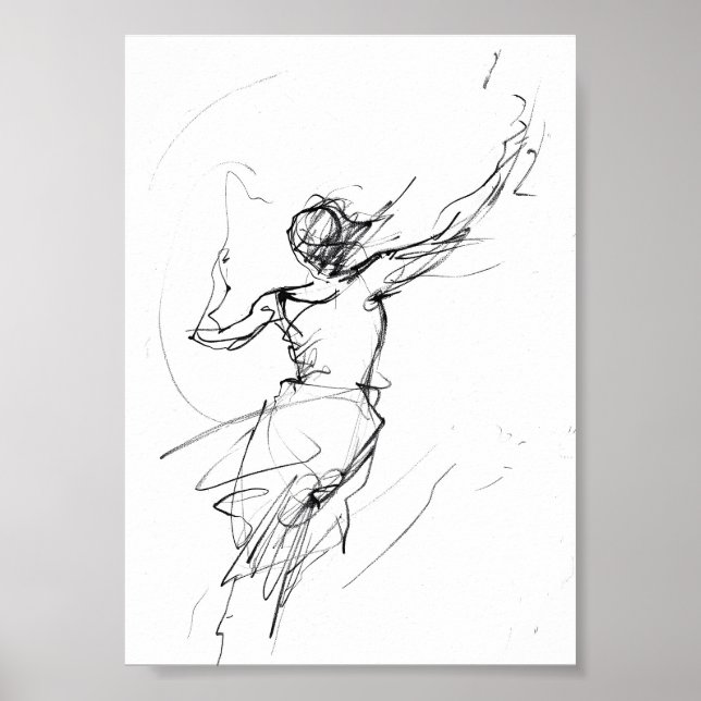 Affiche Elegant Woman in Motion Sketch - Premium (Devant)