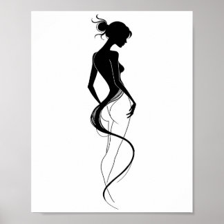 Affiche Elegant Woman Silhouette Abstract Line Art Black 