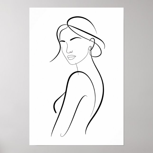 Affiche Elegant Woman with Hat Minimalist Line Art (Devant)