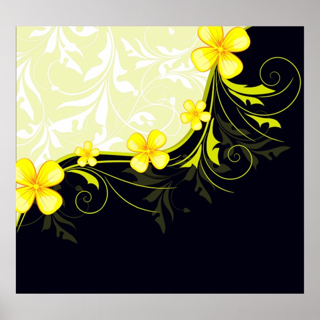 Affiche Elegant Yellow Floral Damask (Devant)