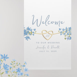 Affiche Élégante Accueil de Mariage Botanique Bleu Poussié
