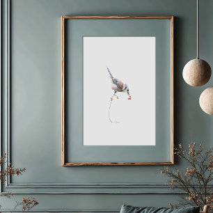 Affiche Elégante aquarelle bleu Jay avec baies rouges