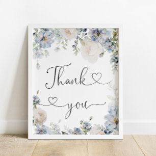 Affiche Elégante aquarelle bleu Merci floral