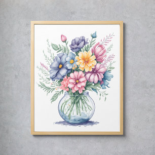 Affiche Elégante aquarelle Bouquet Fleur sauvage Art