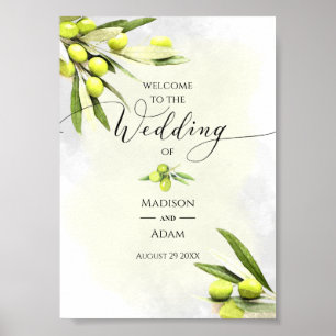 Affiche Elégante aquarelle Branches d'olive Mariage