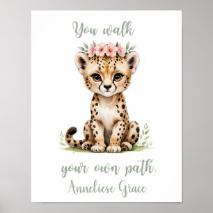 Affiche Elégante aquarelle Cheetah Girl's Nursery Custom