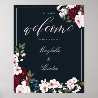 Affiche Elégante aquarelle de bienvenue Bourgogne & marine