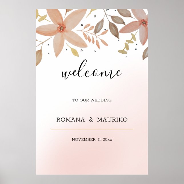 Affiche Elégante aquarelle en terre cuite Florale peinte à (Devant)