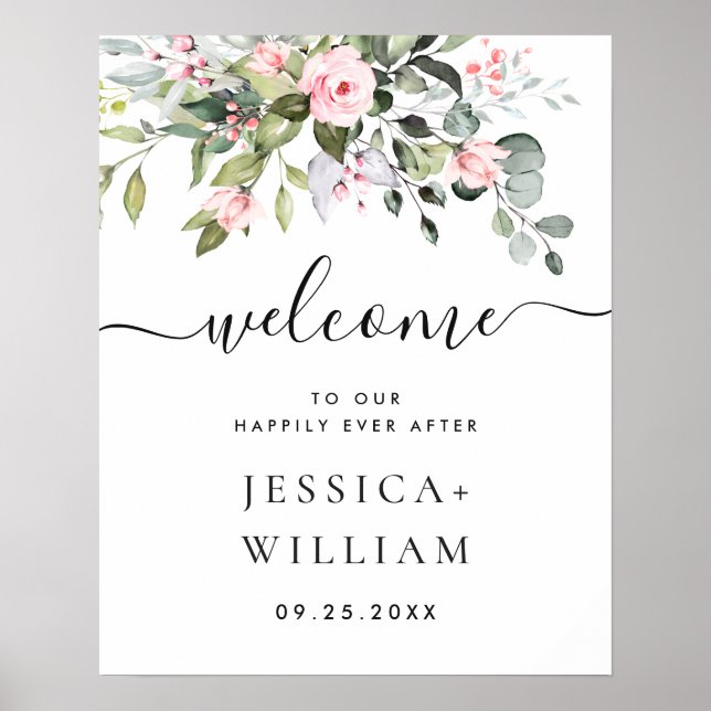 Affiche Elégante aquarelle Eucalyptus Mariage Bienvenue (Devant)