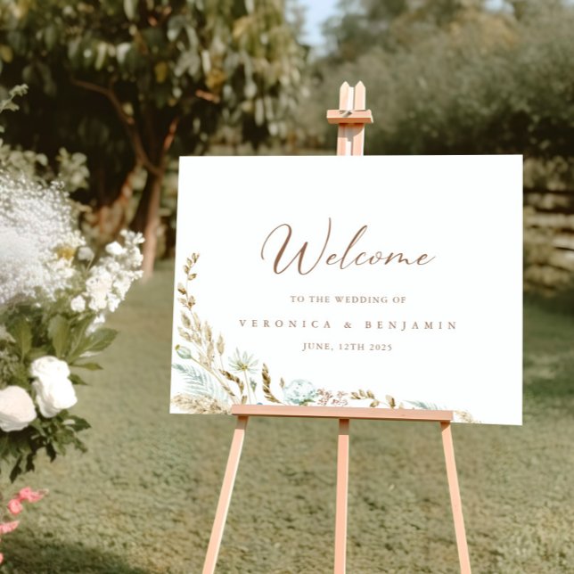 Affiche Elégante aquarelle Floral Rustique Mariage Bienven (Elegant Watercolor Floral Rustic Wedding Welcome Poster)