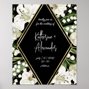 Affiche Elégante aquarelle florale noir et blanc