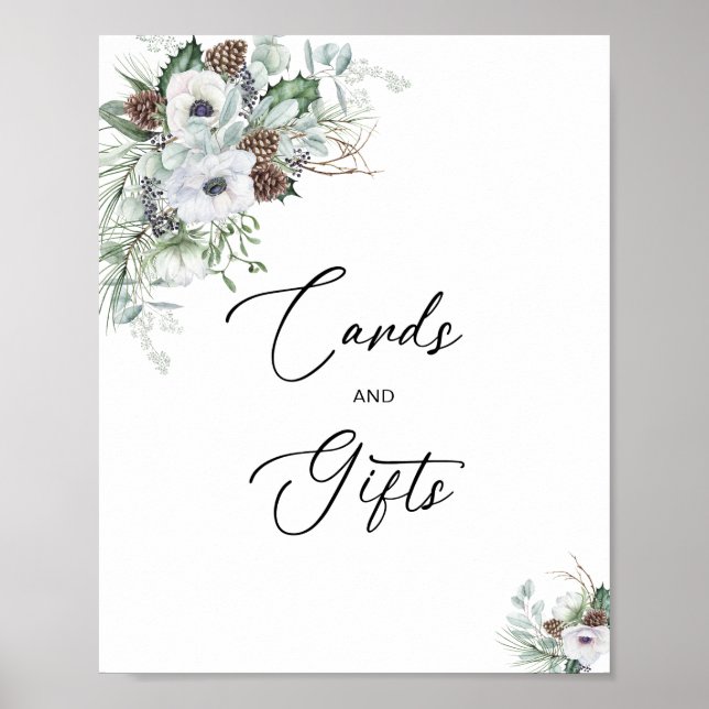Affiche Elégante aquarelle hiver Anémones fleurs nuptiale (Devant)