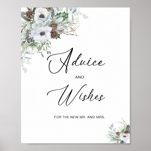 Affiche Elégante aquarelle hiver Anémones fleurs nuptiale (Devant)